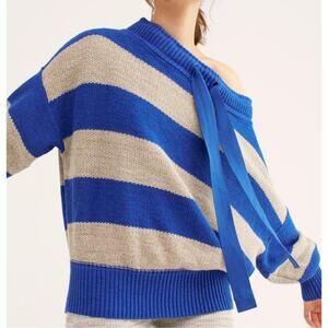 Free People Cassidy Off the Shoulder Striped Linen Blend Pullover Sweater S